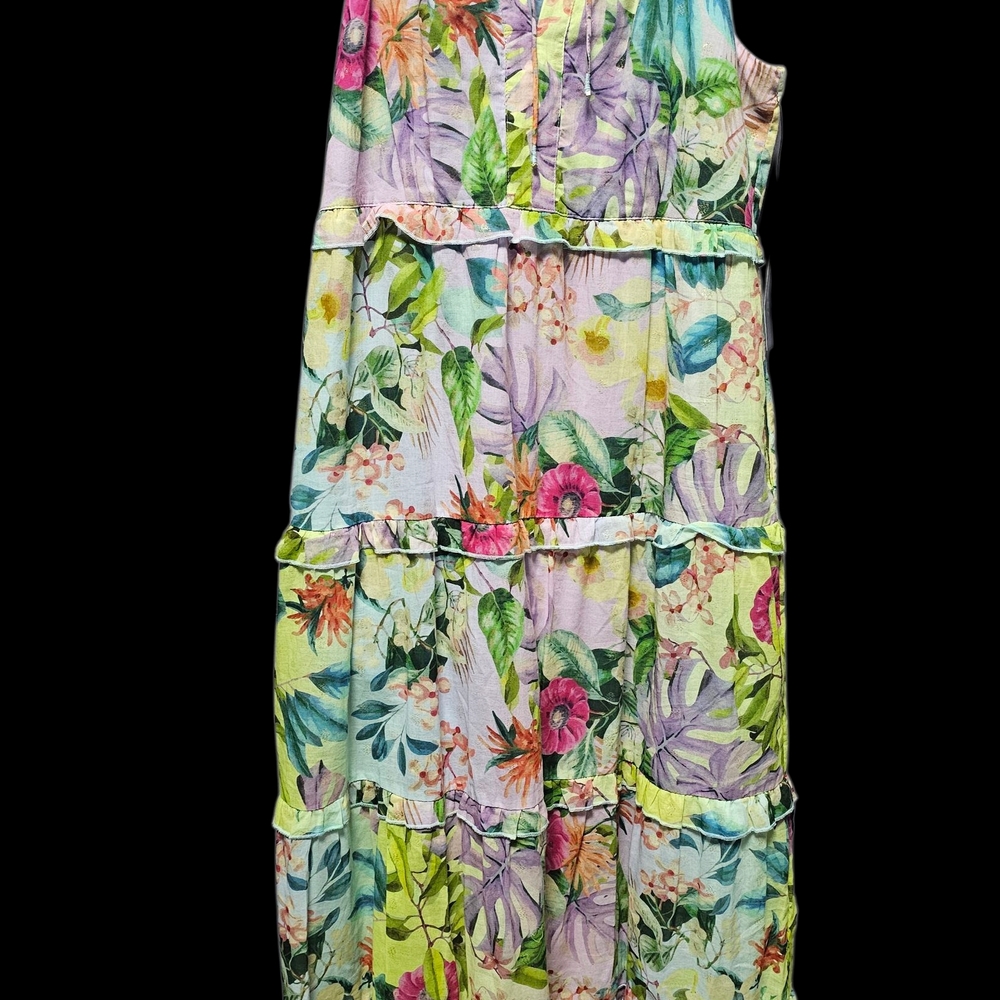 NWT Tribal Femme Pink and Green Sleeveless Maxi Sundress Resort Wear